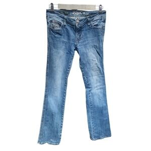 Rock 47 by Wrangler Womens Low Rise Bootcut Blue Jeans Rhinestone Glitter 28x32